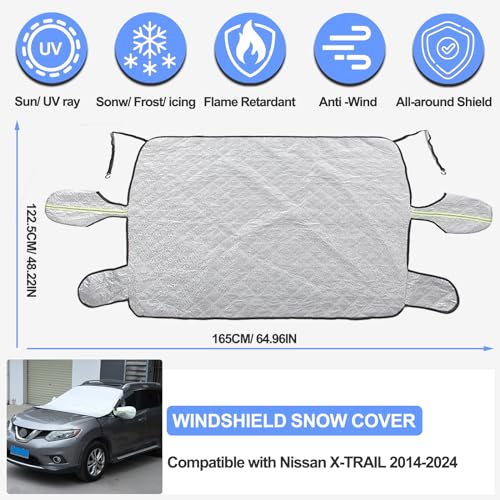 Image of Windshield Snow Cover Compatible with X-Trail 2014-2024, Car Snow Cover, Front Windshield Sunshade, Exterior Windscreen Sun Shade, UV-Rays Sun Ice Snow Frost Protector, 4-Layer Windshield Cover