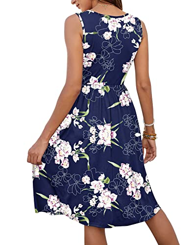 Image of MOLERANI Women Summer Dresses Sleeveless Casual Loose Swing Button Down Midi Dress with Pockets