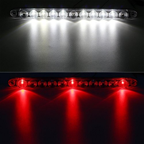 Image of Partsam 2Pcs 15 inch Red 3 ID Bar w /Reverse white light 11 LED Truck Trailer RV Clear Lens Submersible Super Thin Led Trailer Tail Light Bar