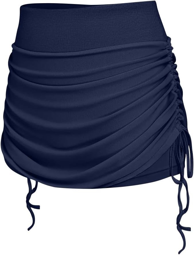 OQQ Women’s High Waisted 2 in 1 Skort with Built-in Shorts Ruched Drawstring Athletic Skirt Casual Gym Everyday Outfits - Image 5