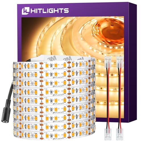 HitLights LED Strip Lights Warm White 3000K, 24.6ft Premium High Density Tape Light for Bedroom...