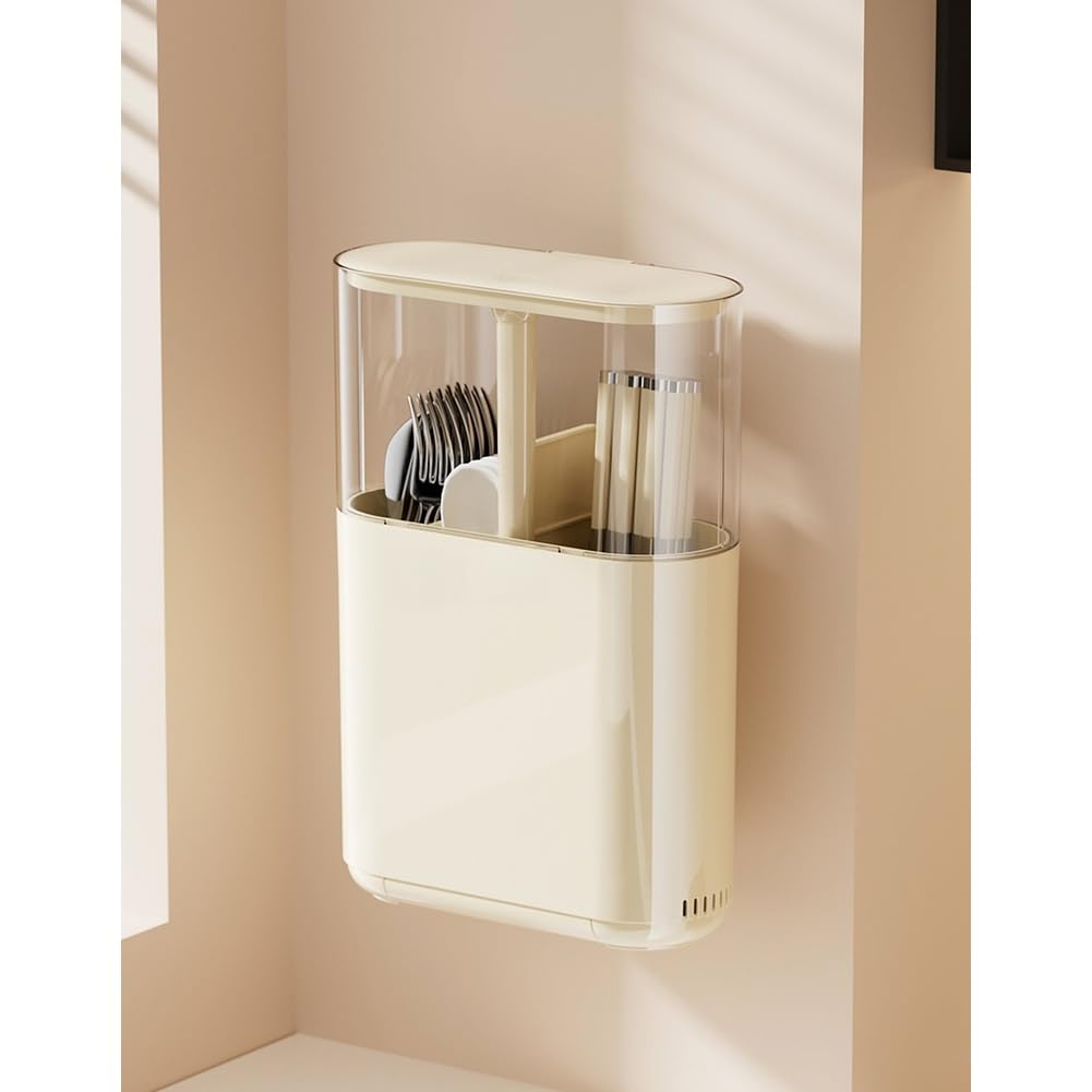 Support de baguettes ventilé à fixation murale, boîte de rangement de cuisine avec base amovible, cuillères, fourchettes, vert