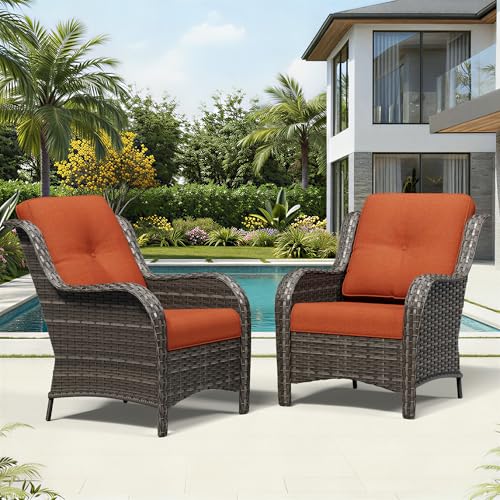 Image of Joyside Patio Chairs Set of 2, Wicker Patio Furniture with High Back, Deep Seating, Wide Armrest, Thickened Cushions, Outdoor Rattan Furniture for Deck, Porch Use