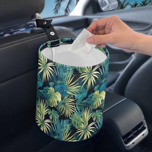 Image of Green Leaves Trash Bag for Car Vehicle Trash Can Waste Basket Collapsible Reusable Leak Proof Auto Organizer Road Trip Must Haves for Kids
