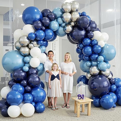 Image of 412Pcs Blue Balloon Arch Kit,5 10 12 18 inch Blue Balloon Garland with Metallic Dark Blue Silver Balloons for Baby Shower Graduation Birthday Wedding Party Decorations