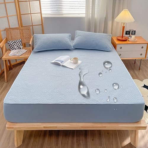 Protector de colchón impermeable de 135 x 200 cm, funda acolchada de algodón lavado con bolsillo profundo de 12 pulgadas, transpirable y cómodo, para colchón de hotel, color azul, mejora la calidad y