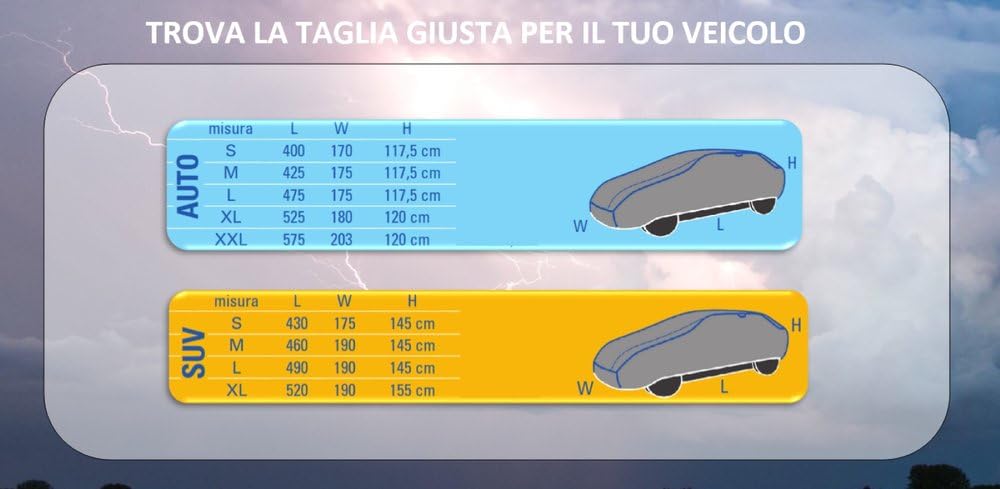 GEV Telo antigrandine auto suv con copertura finestrini S– Protezione per Parabrezza, Tetto, Cofano, Vetri Laterali e Baule – Antigrandine, Impermeabile e Antigraffio - 430 * 145 * 175 cm
