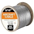 7 x 19 Galvanized Steel Aircraft Cable Wire - 5/16" - 250' Reel - 9,800 lb Break Strength Rope for Pulley System or Winch Loop - Marine Wire, Cable/Deck Railing, Fencing, Zipline - Xpose Safety