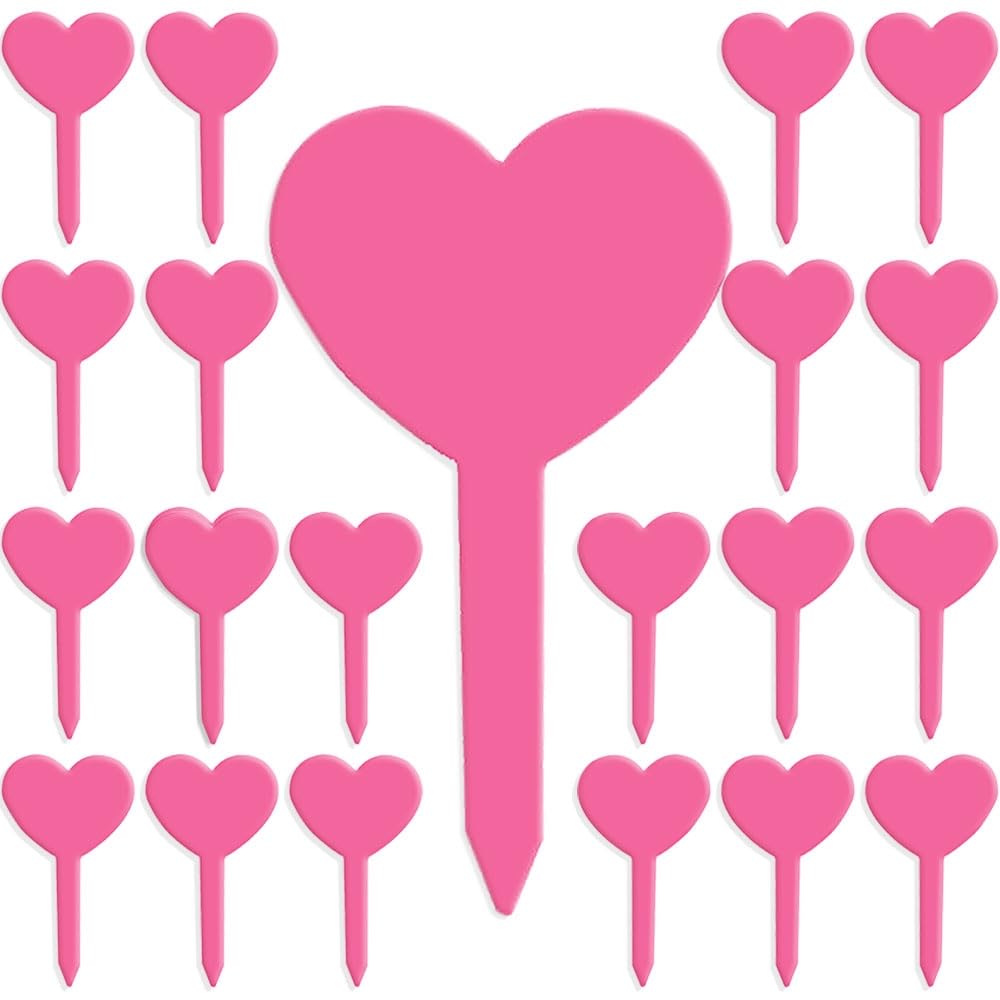100Pcs Plastic Plant Labels Heart-Shape Plant Markers Waterproof Garden Tags Stake Labels for Potted Vegetable Flower Outdoor Plants, Pink