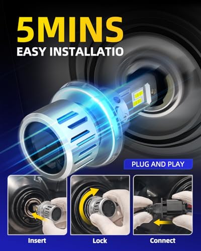 Image of AUTOONE H13 LED Light Bulbs, 80,000LM 10X Ultra Bright 6500K Cool White, 1:1 Halogen Mini Size 9008, 60,000Hrs Lifespan, Plug and Play Fog Light or Daytime Running Light, Pack of 2