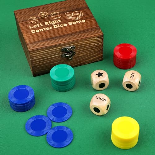 image for Pagather Left Right Center Dice Game Set, Include 3 1-inch Wooden Dice