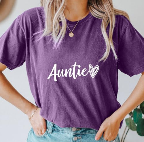 Image of Auntie Women Warm Lovely Love Print Blessing Holiday Summer Ladies Women Casual Short Sleeve T-Shirt.