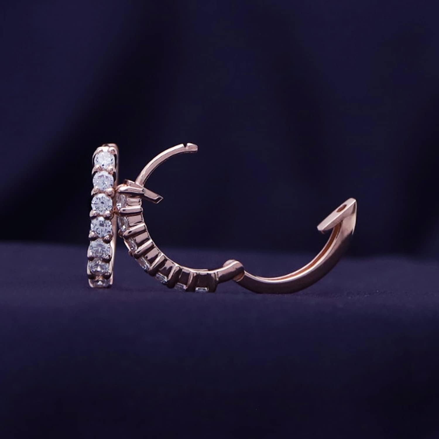 14k Rose Gold Over Sterling Silver Round Cut Front Hoop Earrings (0.64" Diameter, 0.7 Cttw)