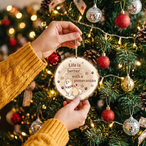 Image of Pomeranian Gift for Women - Dog Wooden Ornaments for Christmas