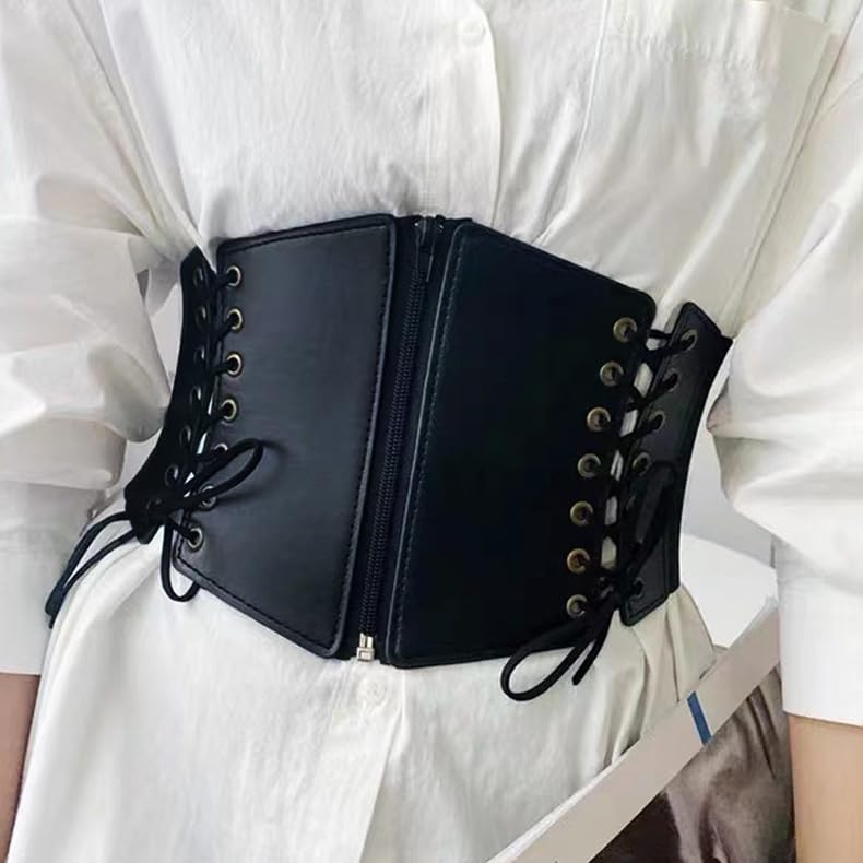 COSYDAYS Zipper Black Corset Belt Leather Wide Stretchy Belts Costume Elastic Waist Accessories for Women4