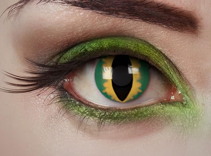 Lot de 6 - Lentilles de Contact vipère Alien Vert Jaune 1 Jour - sans Correction - Accessoire de déguisement