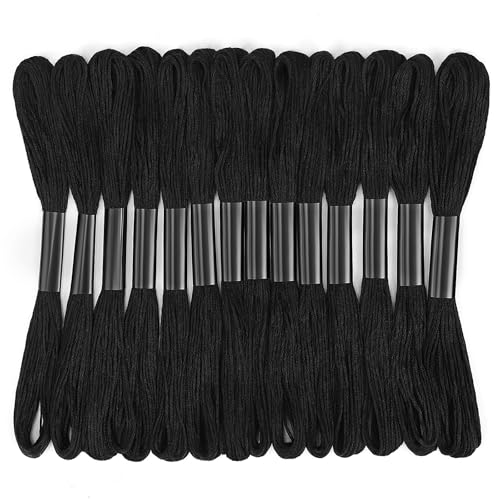 image for JUPEAN 14 Skeins Black Embroidery Floss: Embroidery Thread 120 Yards F