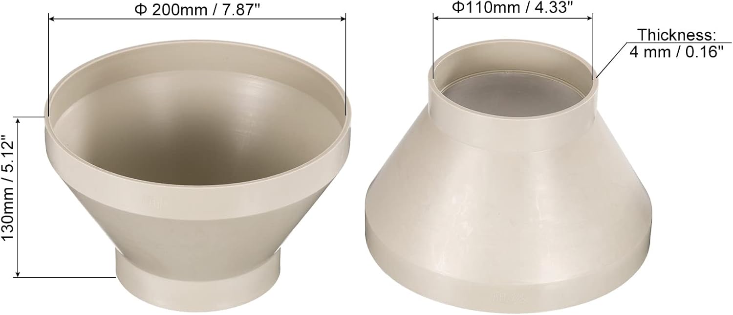 PATIKIL 8" (200mm) to 4.3" (110mm) Duct Reducer Connector, Heating Cooling Ventilation Tube Fire-Resistant Increaser Adapter Pipe Fitting for Vent System