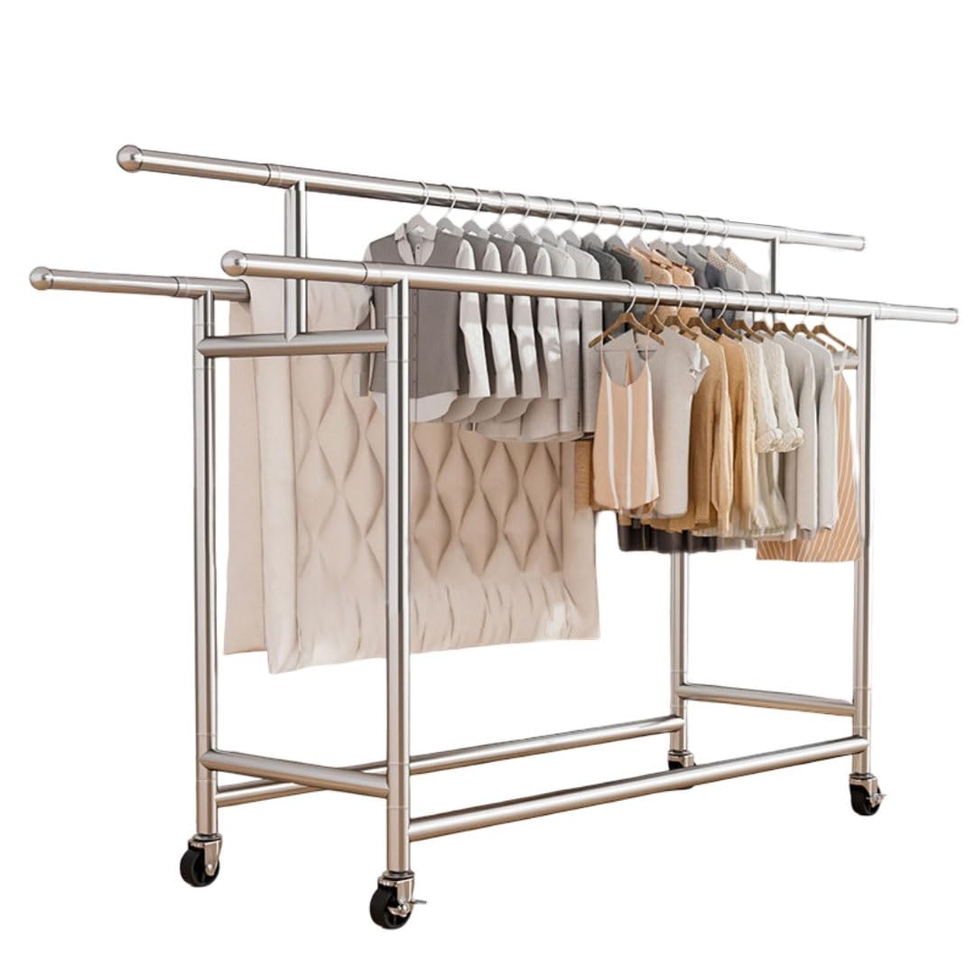 Rollbarer, zusammenklappbarer Wäscheständer for drinnen und draußen, ausziehbarer Wäscheständer, Wäscheständer aus Edelstahl for Wäsche, Badezimmer und Balkon(1)