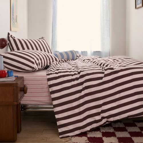 Freyamy Bettwäsche 135x200cm 2tlg Rosa Bordeaux Streifen Bettwäsche – Ansicht 2