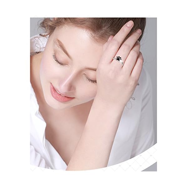 S925-Sterling-Silver-Jewelry-Puppy-Dog-Cat-Pet-Paw-Print-Ring-Size-678 S925 Sterling Silver Jewelry Puppy Dog Cat Pet Paw Print Ring (Black, 8)