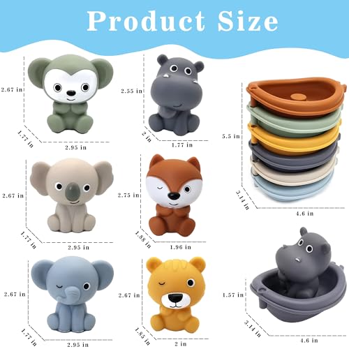 Bath Toys Floating Boats, 12Pcs Bath Toys for Kids Ages 1-3 or Babies 6-12-18 Months, Mold Free Bath Pool Toy for Toddlers 2-4, Stacking Toys, Soft Finger Puppets Animals Bath Toy - Image 6