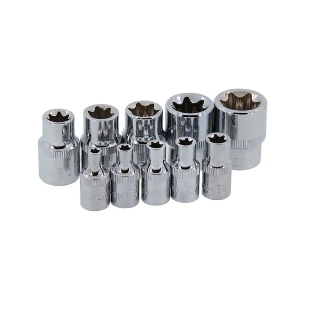 Neilsen CT0732 10pc Star Socket Set 1/4in & 3/8in Drive E4–E18 Chrome Vanadium with Socket Rail