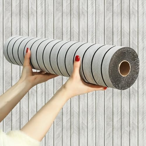 Image of Wood Grain Wall Panel 2 Ft x 10 Ft | Self Adhesive PVC Foam Wallpaper Roll | Soundproof, Moisture Resistant, Peel & Stick Wood Texture for Wall, Ceiling, Bedroom & Living Room (Light Gray)