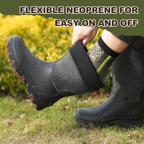 Men's Rubber Boots Waterproof Rain Boots Insulated Neoprene Water Mud Boots for Fishing, Farming, Hunting, Gardening, Yard Chore Working4