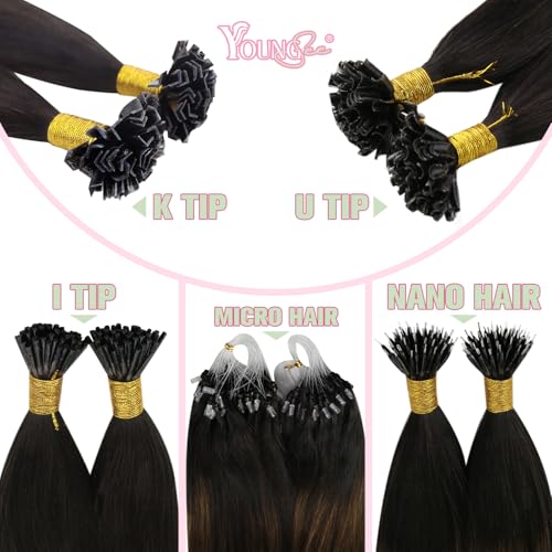 Image of YoungSee K Tip Human Hair Extensions Balayage Ktip Hair Extensions Human Hair Brown with Blonde Balayage Long 24In 50s /50g