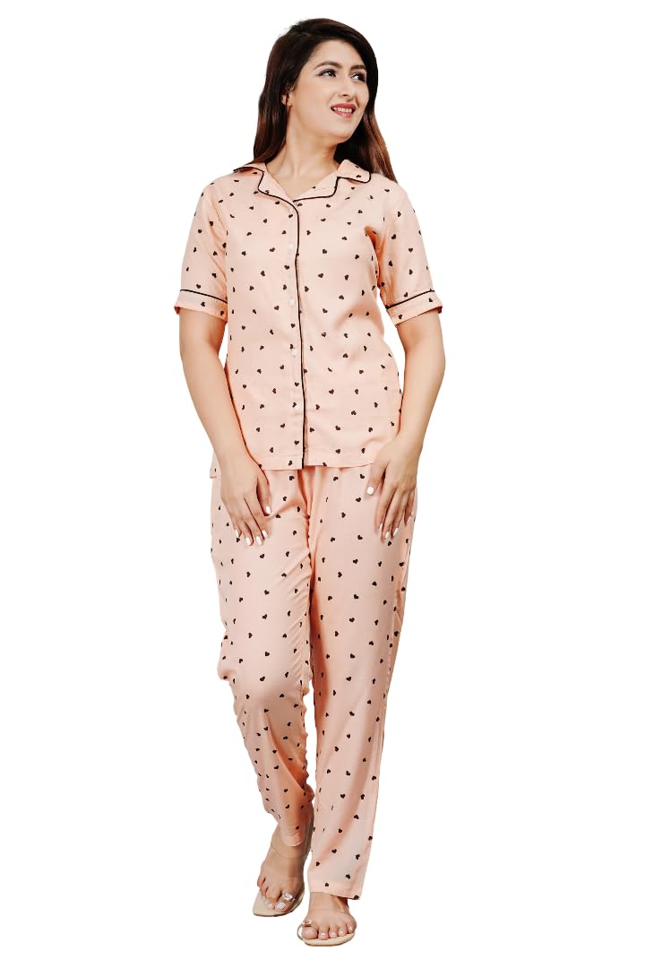 amazon brand - tavasya Women Cotton Night Suit Set | Soft Breathable Fabric | Half Sleeve Shirt & Pajama Set | Printed Comfortable Sleepwear | Regular Fit Nightwear for Women-picture-29