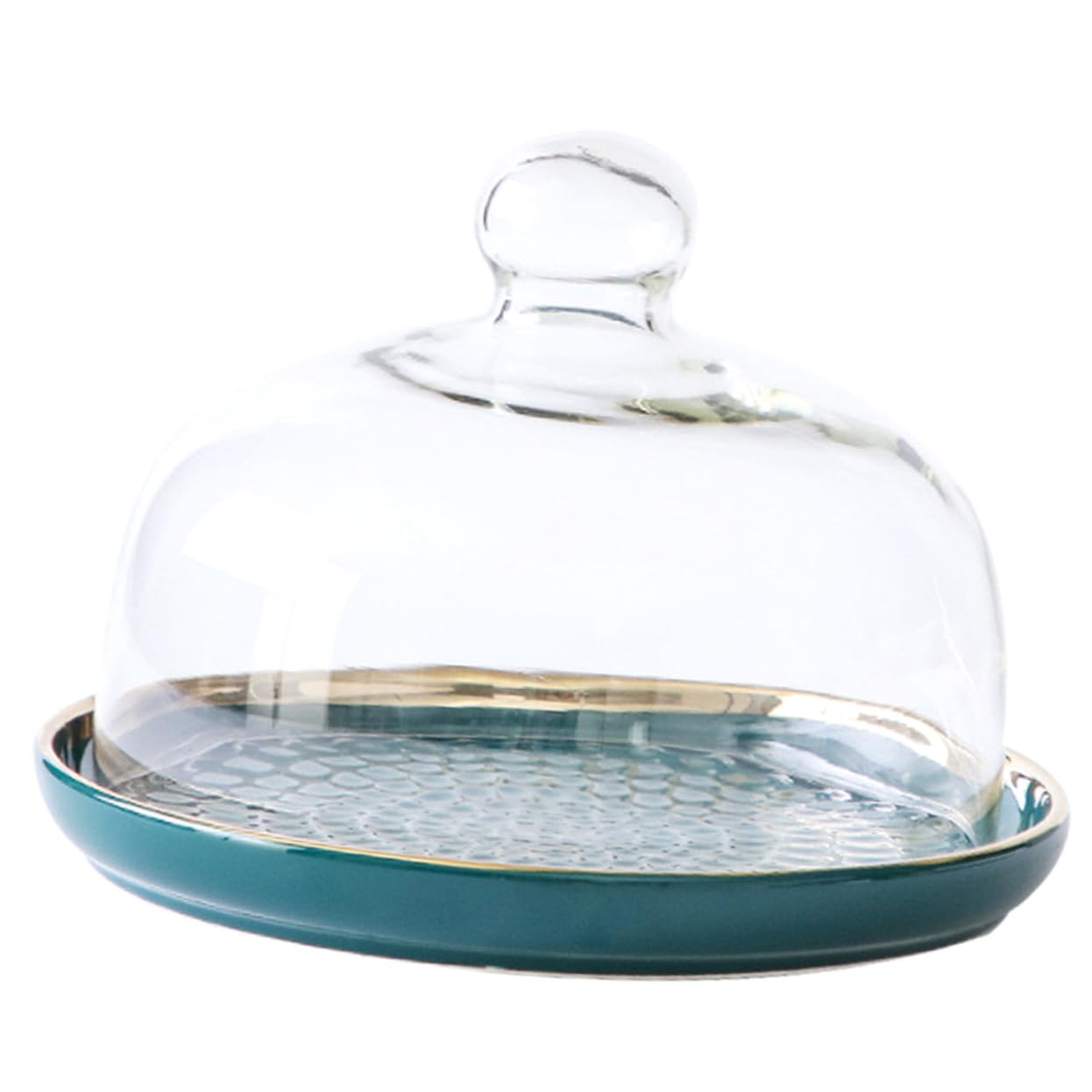 Kuchenserviertablett aus Keramik mit Deckel, Grün, Elegant | Glasglocke, Dekorative Präsentationsplatte für Dessert und Gebäck, Leicht zu Tragen, Formstabil