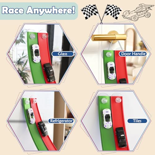 Image of Flex Tracks 15 Ft Starter Set, Flexible Race Track for Kids 3+ with Strong Suction Cups, Flexible Car Track Race Car Ramp Track Compatible with 1 /64 Diecast Cars, Portable Rolls Up Race Tracks