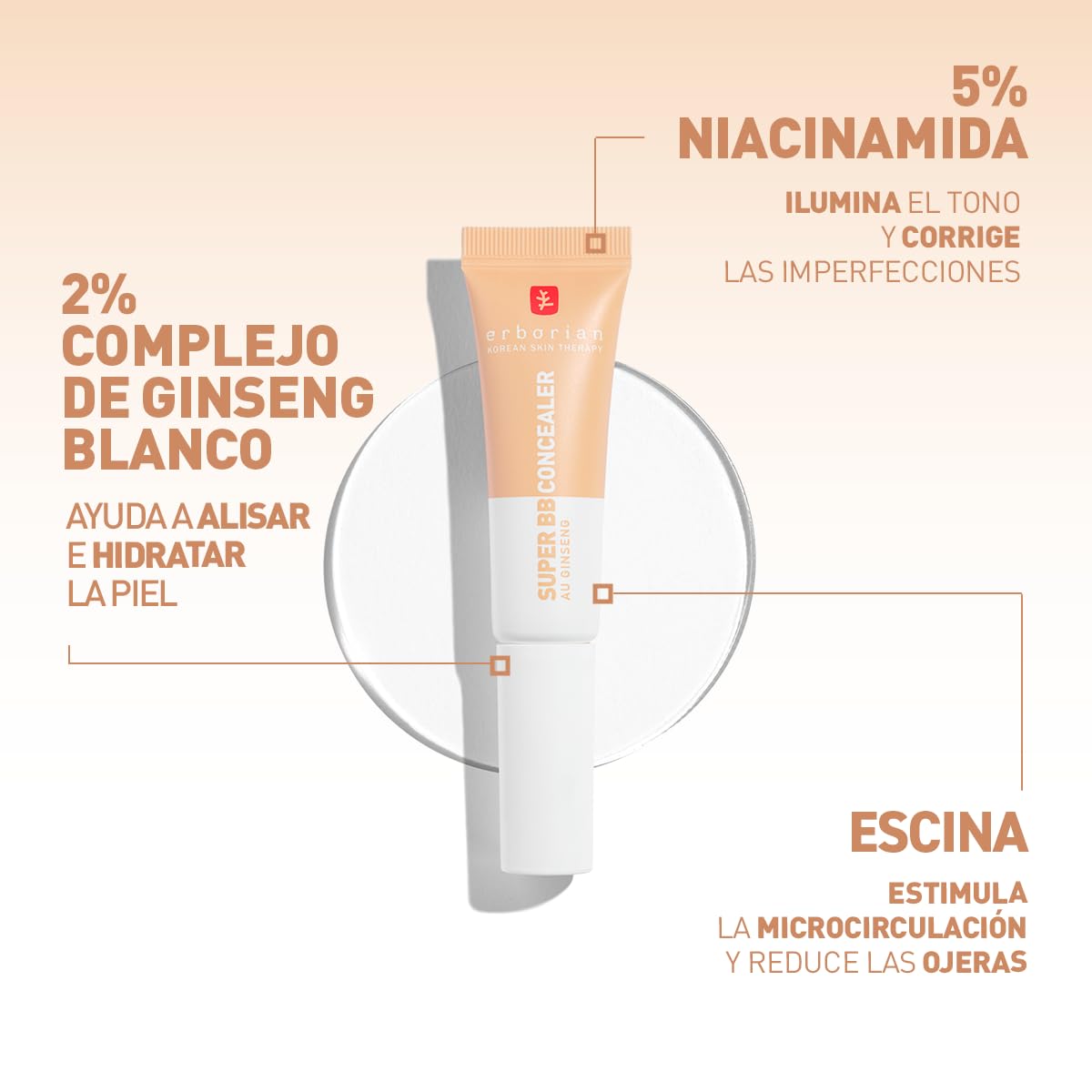 Erborian – Super BB CONCEALER - Corrector Antiojeras de Alta Cobertura con Niacinamida y SPF 25 - Hidratante para Ojos con Acabado Natural - Cosmética Coreana