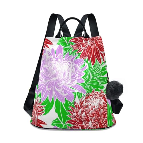 Sac à dos femme motif fleurs de chrysanthème aux finitions soignées