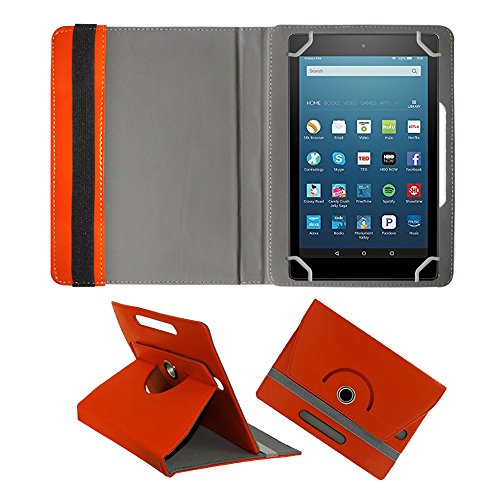 Image of Fastway Rotating Leather Flip Case Cover for Amazon Fire HD 8 Tablet (Orange)