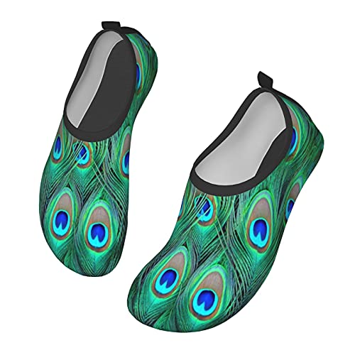 AOOIUU Peacock Feather Men Women Water Shoes Quick Dry Barefoot for Yoga Beach Sports Swim Surf 38/39