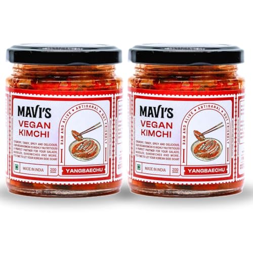 Image of MAVI's Vegan Kimchi Combo | Korean Cabbage Kimchi | Artisanal Probiotic Pickle | 100% Natural, Organic & Vegan | No Preservatives, No Artificial Flavour or Colour | Pack of 2 (200g)