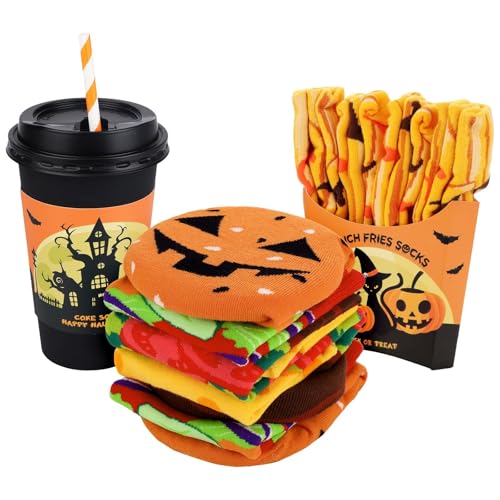 Funny Halloween Socks for Men Women Teenage Boys - Spooky Scary Horror Halloween Pumpkin Trick or Treat Accessories - Novelty Funky Fun Odd Fast Food Socks - Birthday Christmas Gifts Stocking Fillers