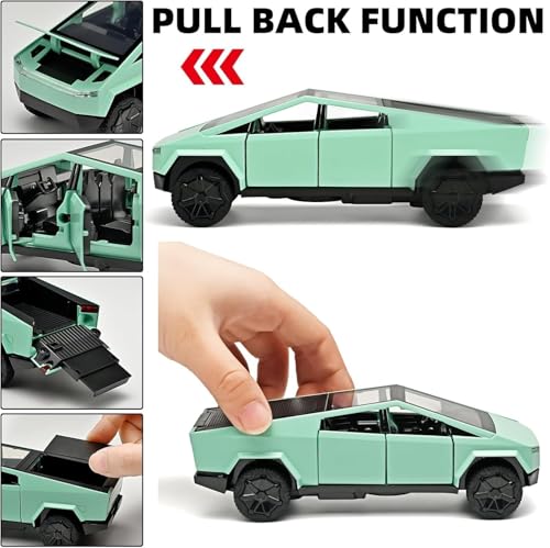 Image of DEOXY 1:32 Scale Tesla Cybertruck Model Collection Enthusiasts Toy Pull Back Pick-Up Truck with Sound and Light, Alloy Diecast Cyber-Truck Toys for Kids Gift (Not Including Mini Car - Green)
