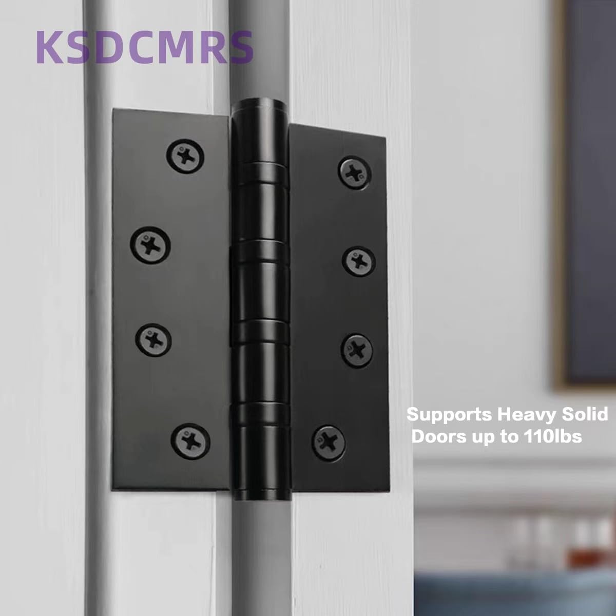 Lot de 4 charnières de porte noires de 102 x 102 mm en acier inoxydable à roulement à billes NRP avec coin carré pour ouverture et fermeture de portes extérieures et intérieures résidentielles