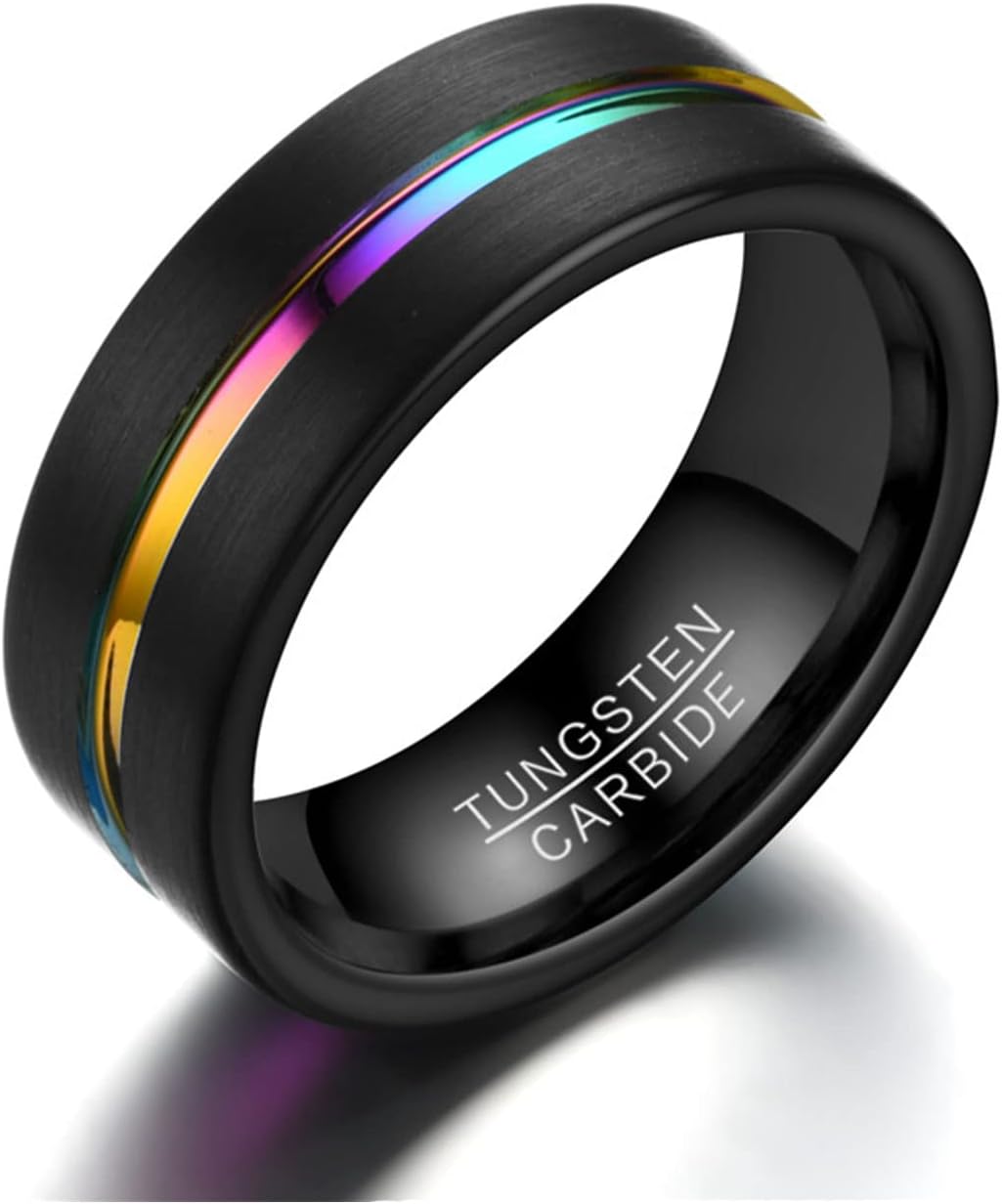 MIFYNN8mm Black Ring Tungsten Carbide Ring Wedding Bands for Men Chunky Ring Engraved Rings With Color Pinstripe Custom Rings Personalized Jewelry