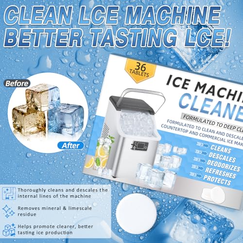 Image of Ice Machine Cleaner Tablets Descaler (36 Pack) - Portable Ice Maker Cleaner, Nickel Safe Scale Remover Compatible with Countertop and Nugget Ice Maker, Remove limescale, Odor-Free, Crystal Clear Ice