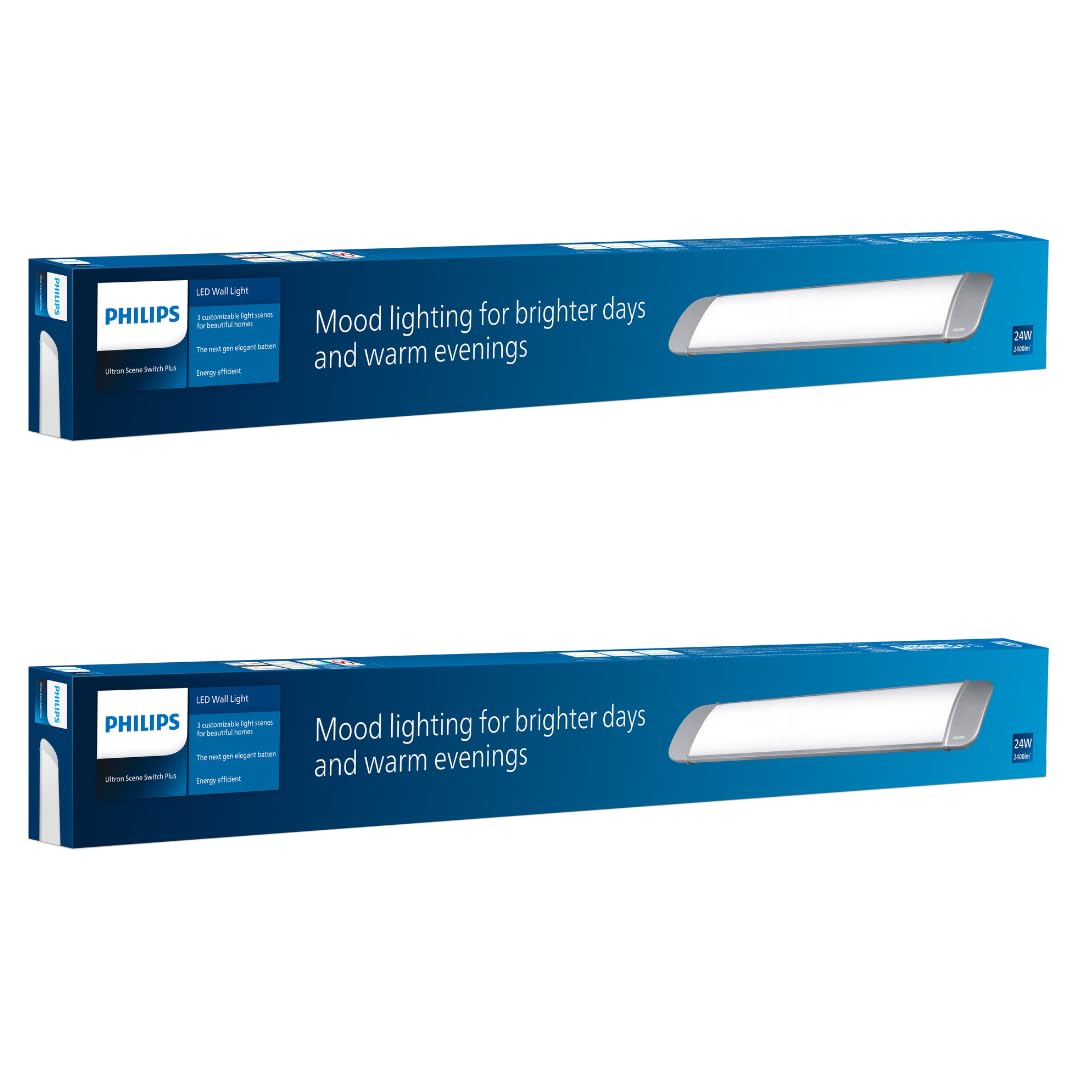 PHILIPS Polycarbonate 24-Watt Scene Switch Wall Light|3628 - Ultron Scene Switch Decorative LED Wall Light for Home|Pack of 2, Corded Electric, White