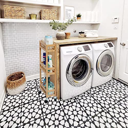 Altcooking Hub Bamboo Storage Cart - 3-Tier Wood Narrow Kitchen Cart With Adjustable Shelf Height And Wheels For Bar, Pantry, Bathroom, Laundry Room, Living Room #TOP6