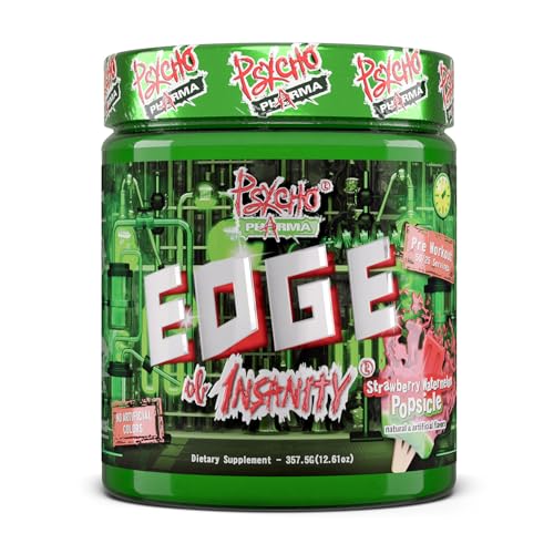 Psycho Pharma Strongest High Stim Preworkout Powder - Edge of Insanity - Most Intense Pre Workout Supplement for Pumps Strength Energy and Feel Good Focus. Rivals Famous PWOs of The Past
