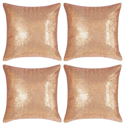 Miayon Champagne Gold Square Sequin Decorative Throw Pillow Covers Cushion