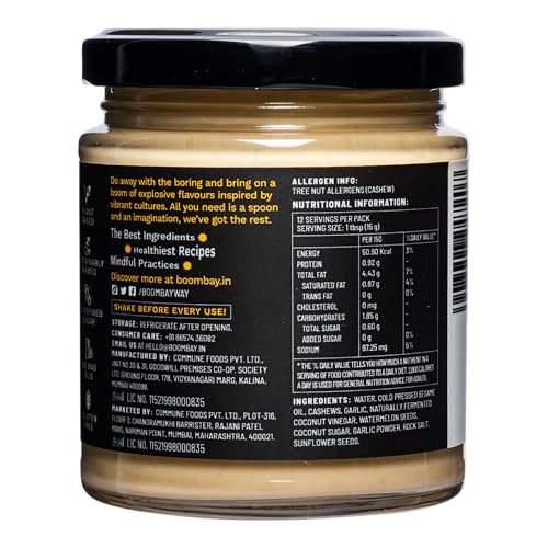 Image of BOOMBAY Garlic Vegan Mayo (190g) | Plant-Based Eggless Creamy Mayonnaise | Used as Salad Dressing, Dip for Falafel & Spread for Burger | Cold-Pressed Oil, Zero Refined Sugar, No Artificial Ingredients