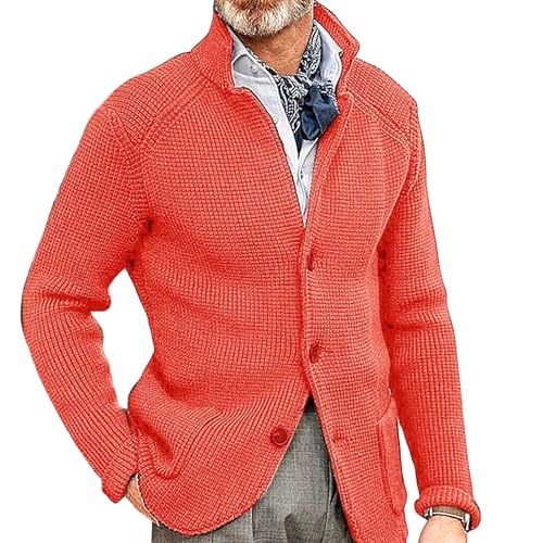 Men's Standing Collar Cardigan Suit Casual Button Knit Jacket Coat Business Lightweight Slim Fit Blazer Jackets