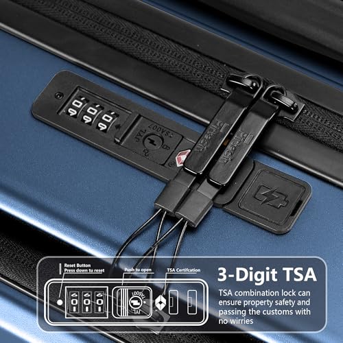 Image of Carry On Luggage with Front Pocket & USB Port, PC Hardside 20 Inch luggage with Spinner Wheels & Built-in TSA Lock, Durable Lightweight Rolling Suitcase, Bule